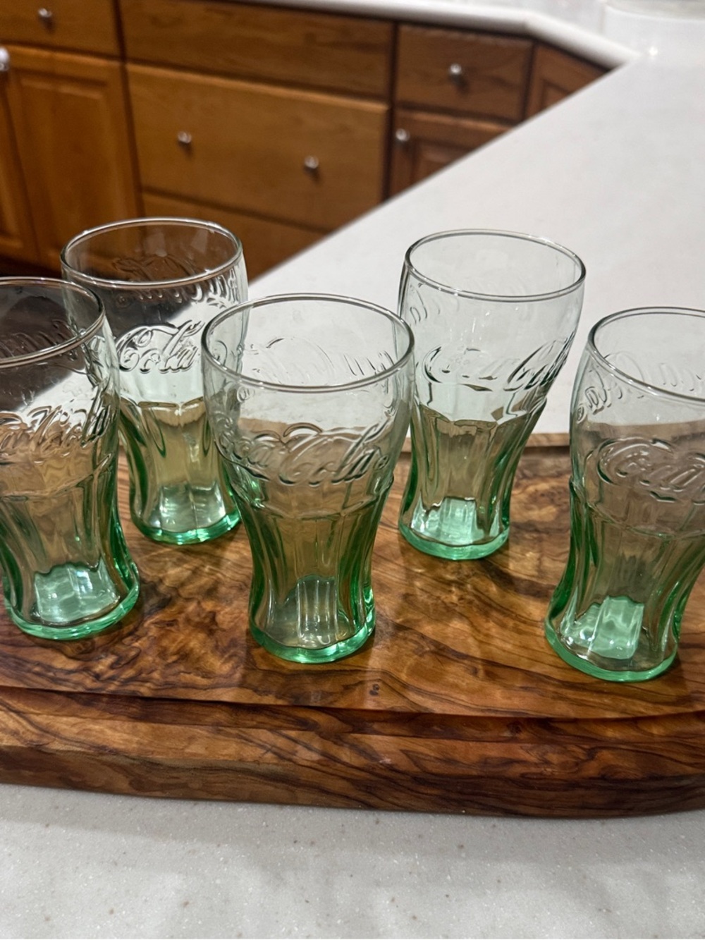 Coca Cola Light Green Embossed Pressed-Glass Tumblers - Set of 5